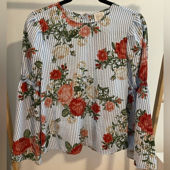 New without tags beautiful floral top with pinstripes. - Picture 1 of 4